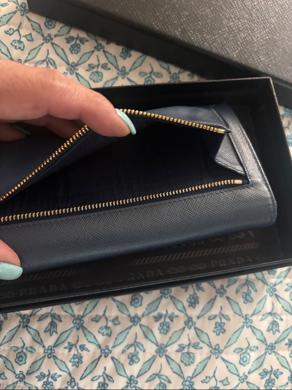 Prada Blue Saffiano Leather Flap Continental Wallet with Gold Logo - Picture 5 of 6